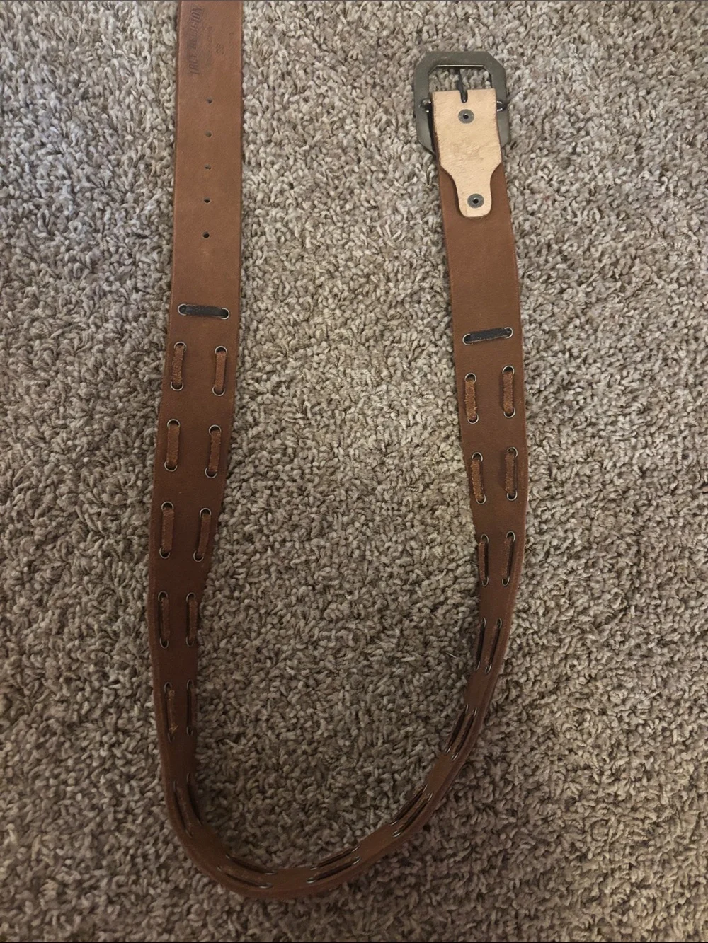 Vintage True Religion Tan Leather Belt with Dark Contrast Stitching